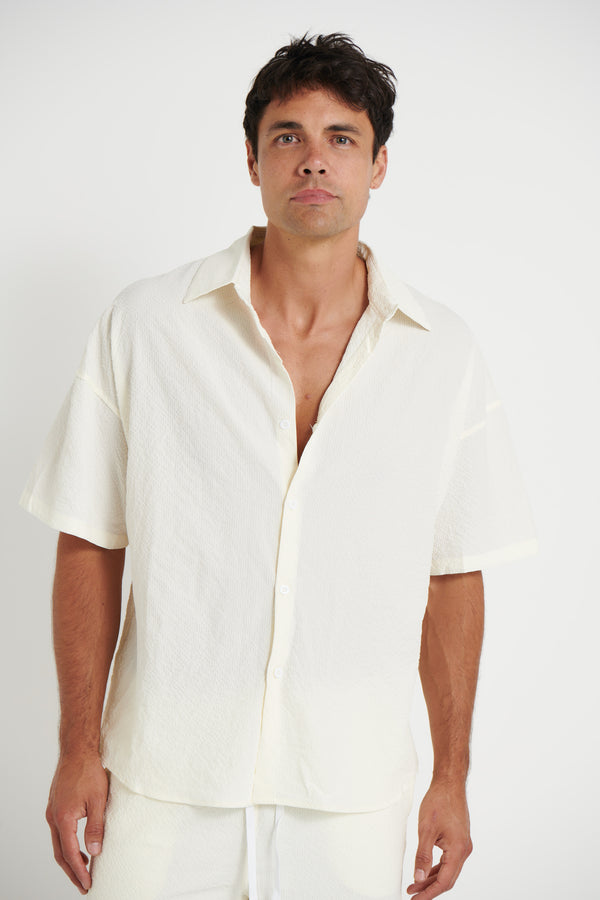 Larry Crinkle Texture Shirt Ivory - FINAL SALE