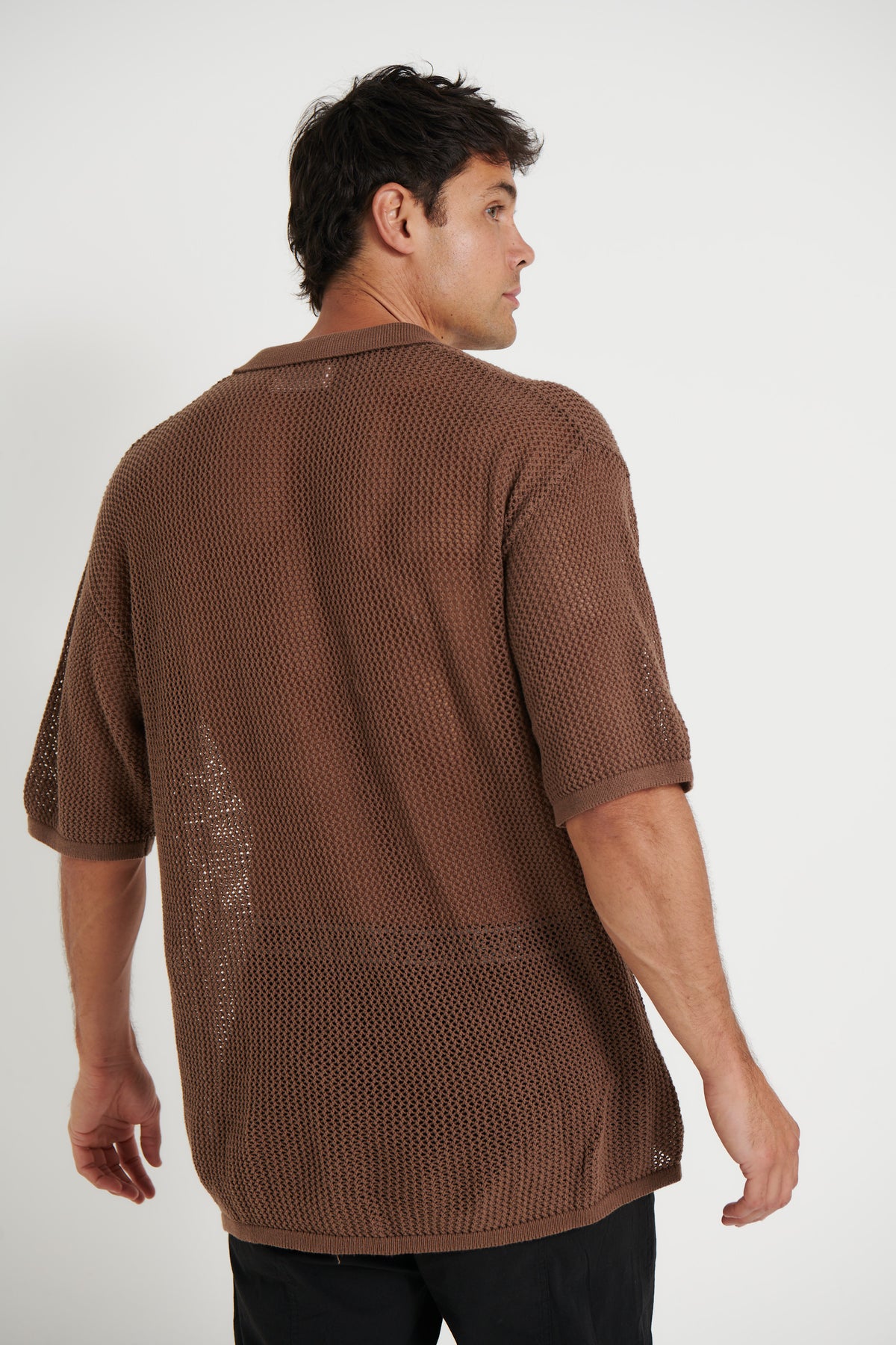 NTH Crochet Knit Shirt Choc - FINAL SALE