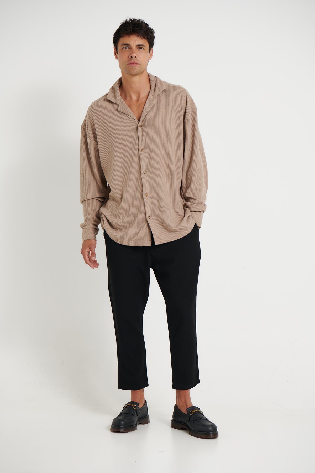 Cord Knit Long Sleeve Shirt Light Brown - FINAL SALE