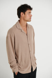 Cord Knit Long Sleeve Shirt Light Brown - FINAL SALE