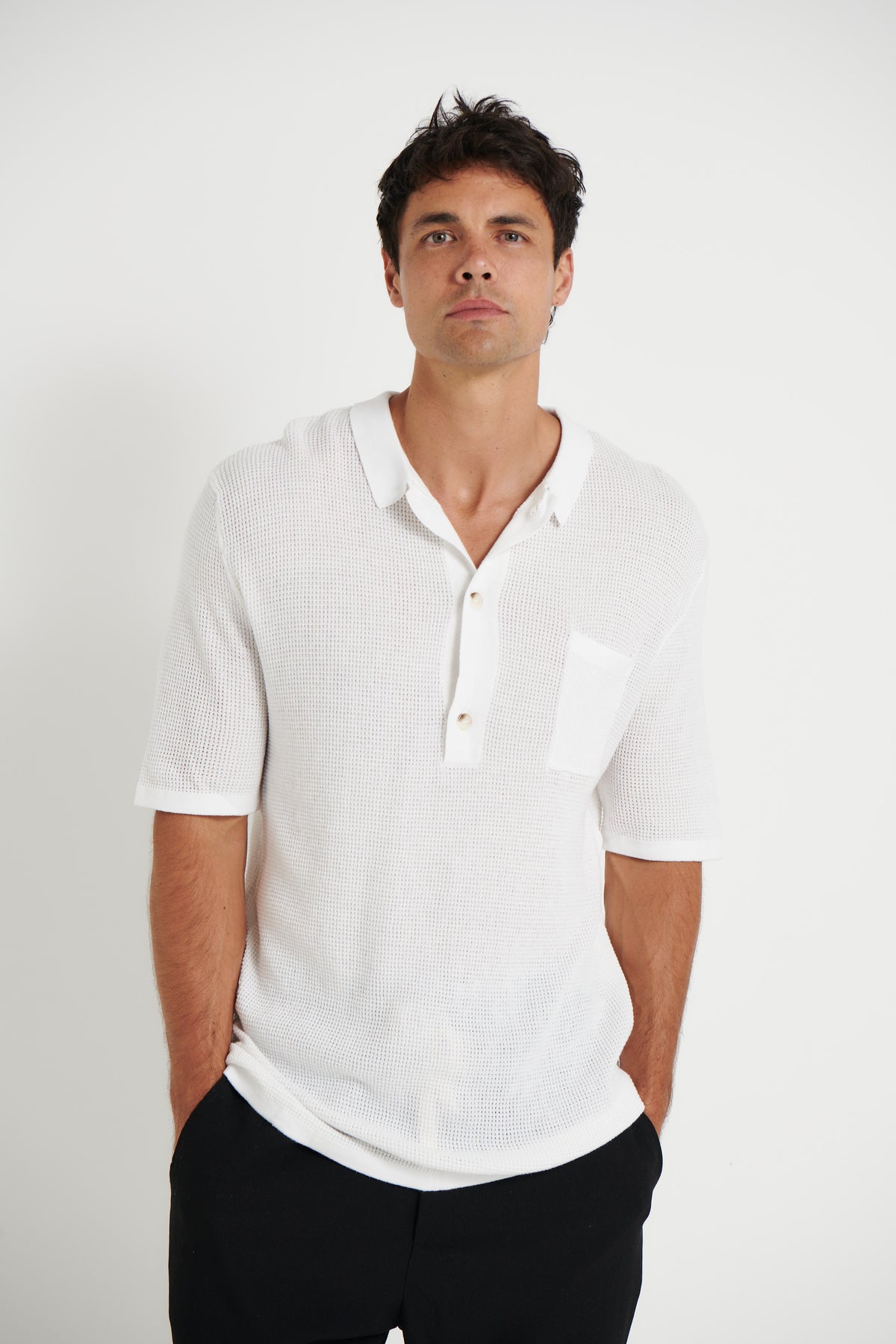 NTH Knitted Polo White - FINAL SALE