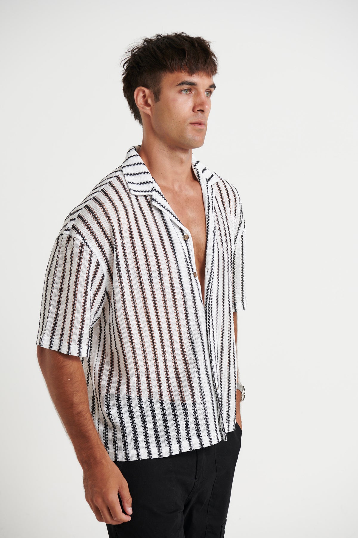 Raf Cropped Shirt Stripe White - FINAL SALE