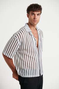 Raf Cropped Shirt Stripe White - FINAL SALE