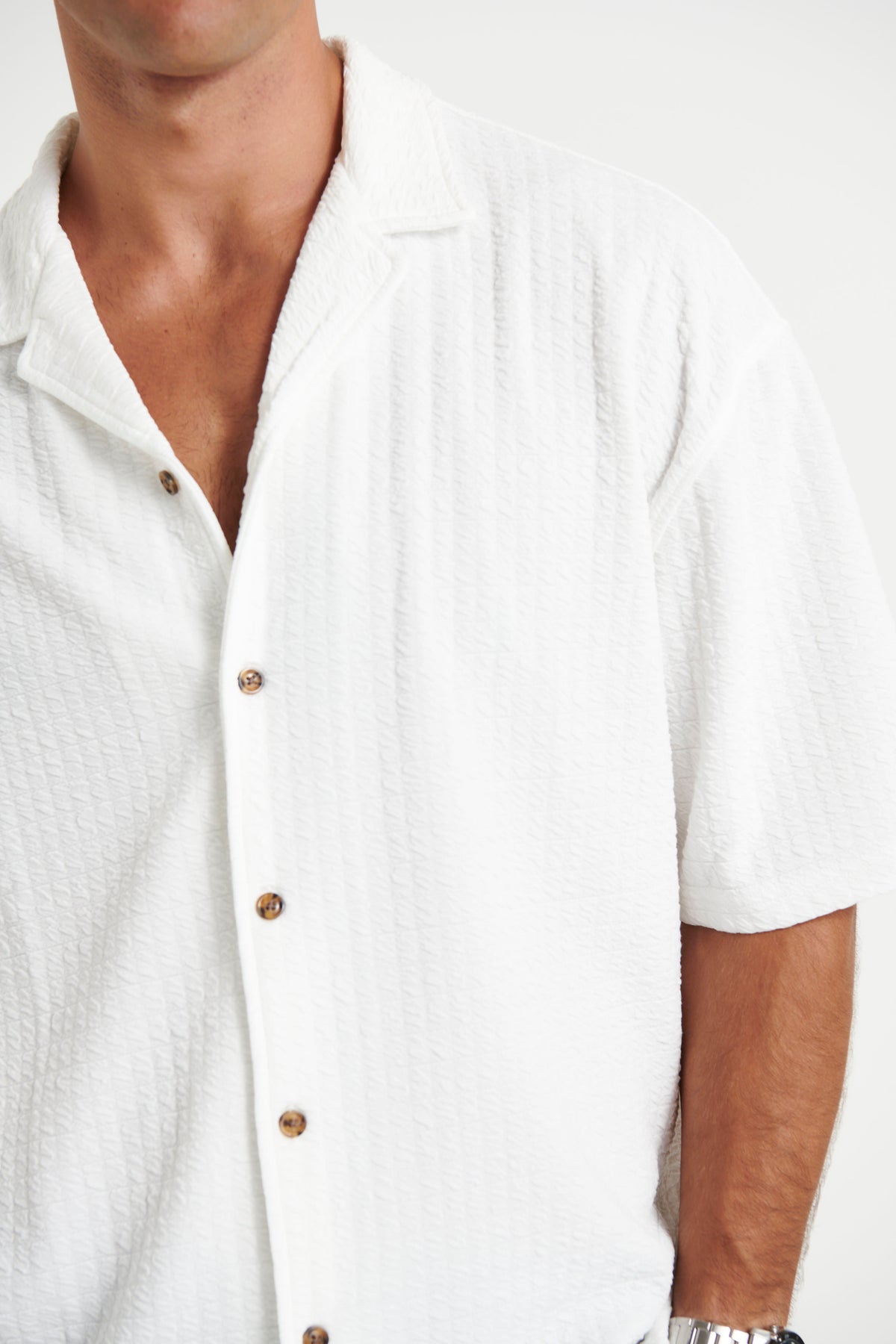 Raf Cropped Shirt Square Texture White