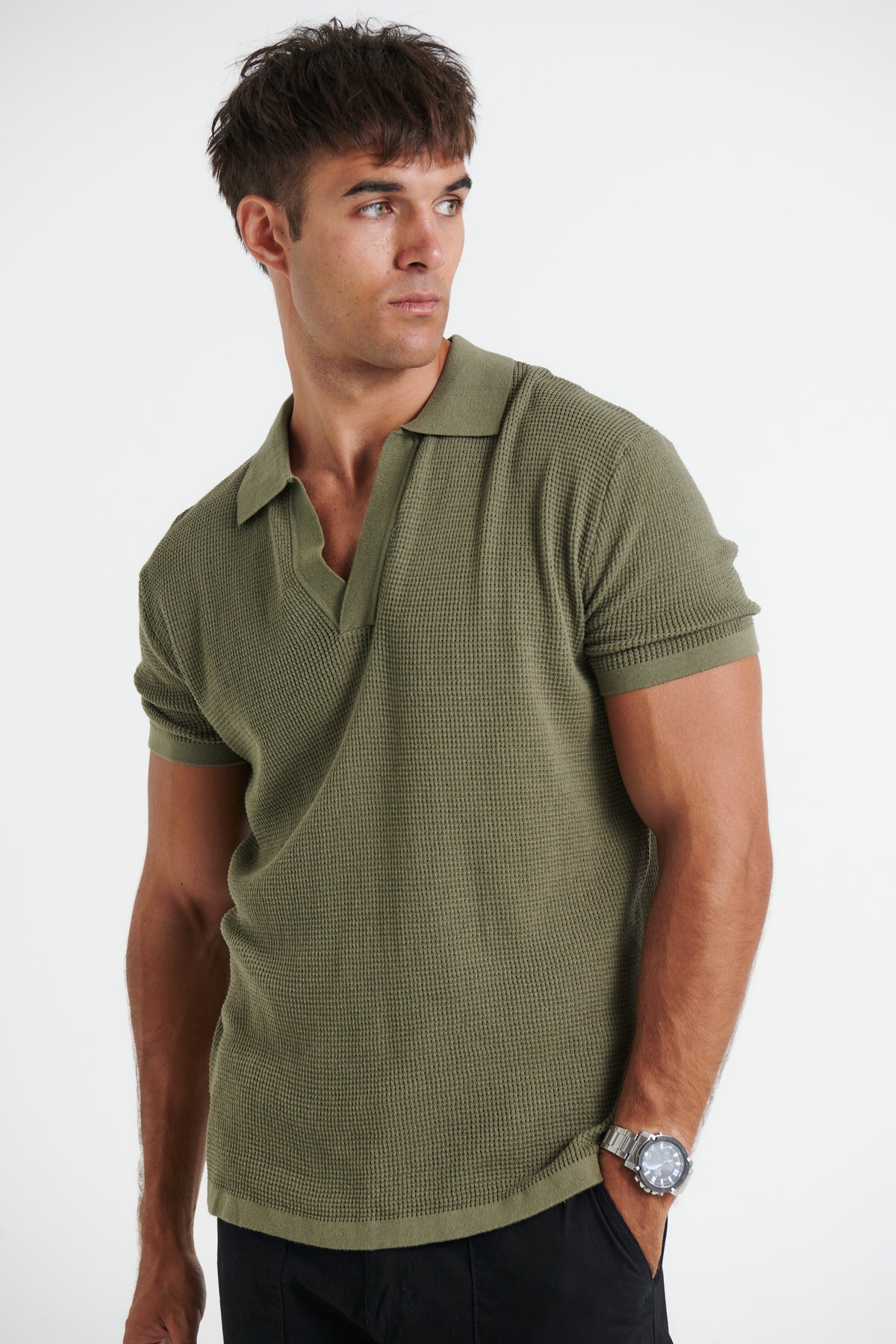 NTH Open Neck Polo Army