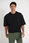 Crop Box Fleece Tee Wash Black