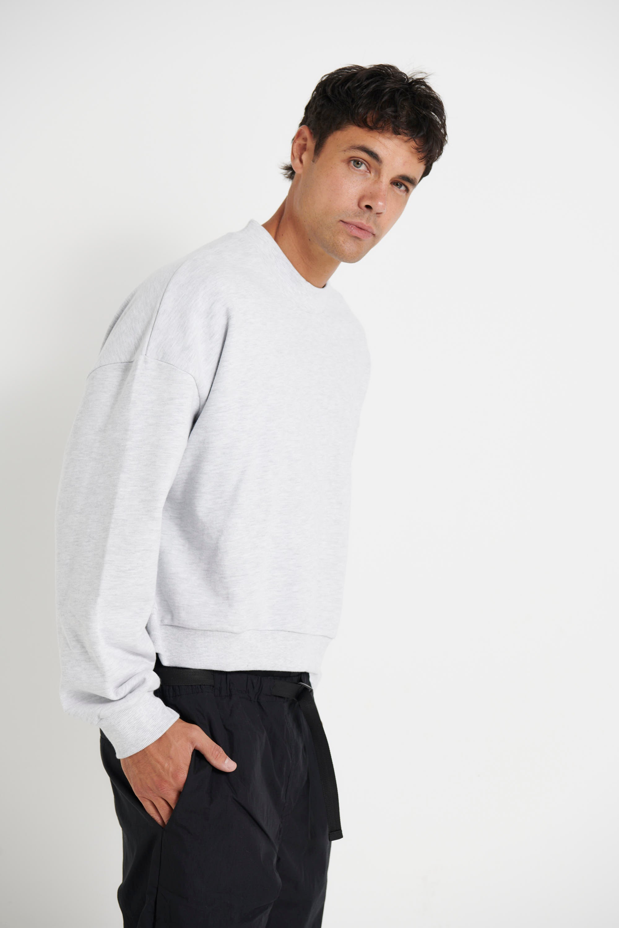Baxter Crop Box Sweater Heather Grey