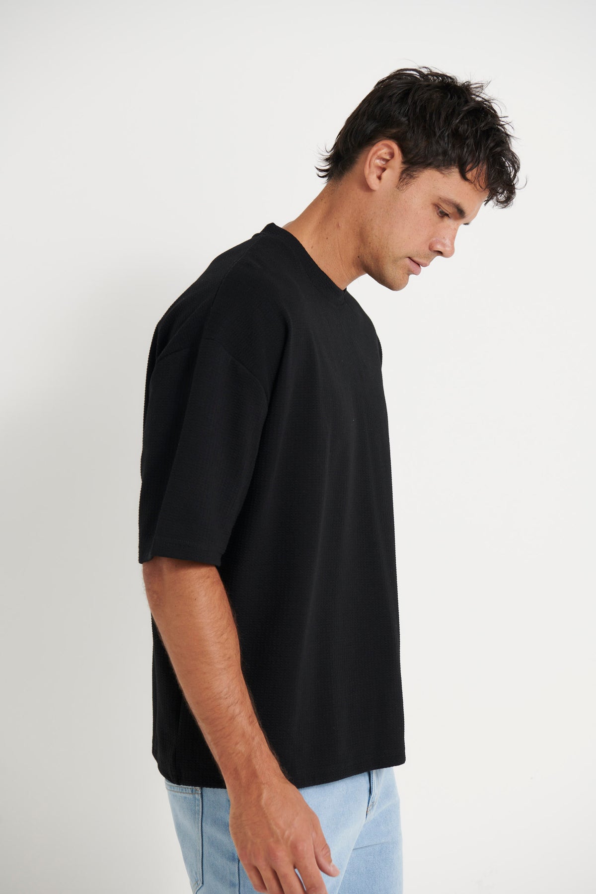 Texture Drop Sleeve Tee Black