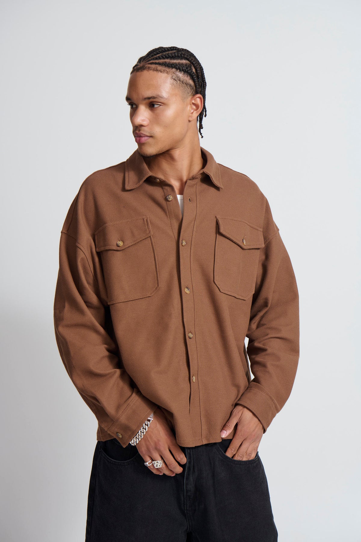 Texture Long Sleeve Shirt Choc