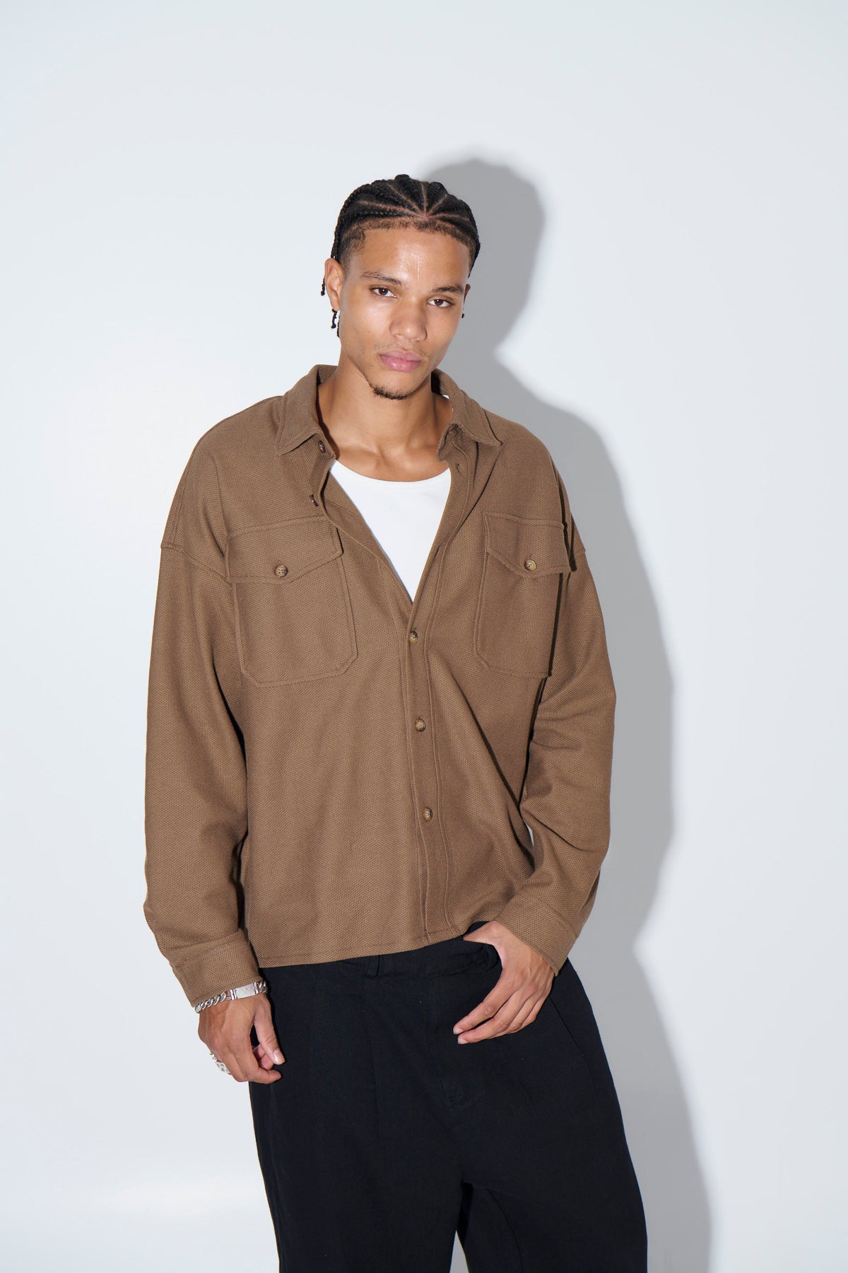 Texture Long Sleeve Shirt Khaki