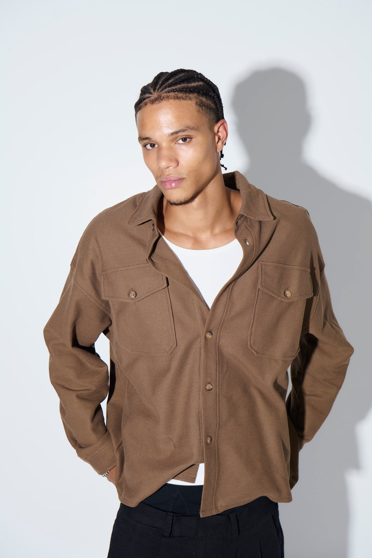 Texture Long Sleeve Shirt Khaki