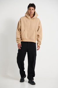 Roman Cropped Drop Hoodie Stone