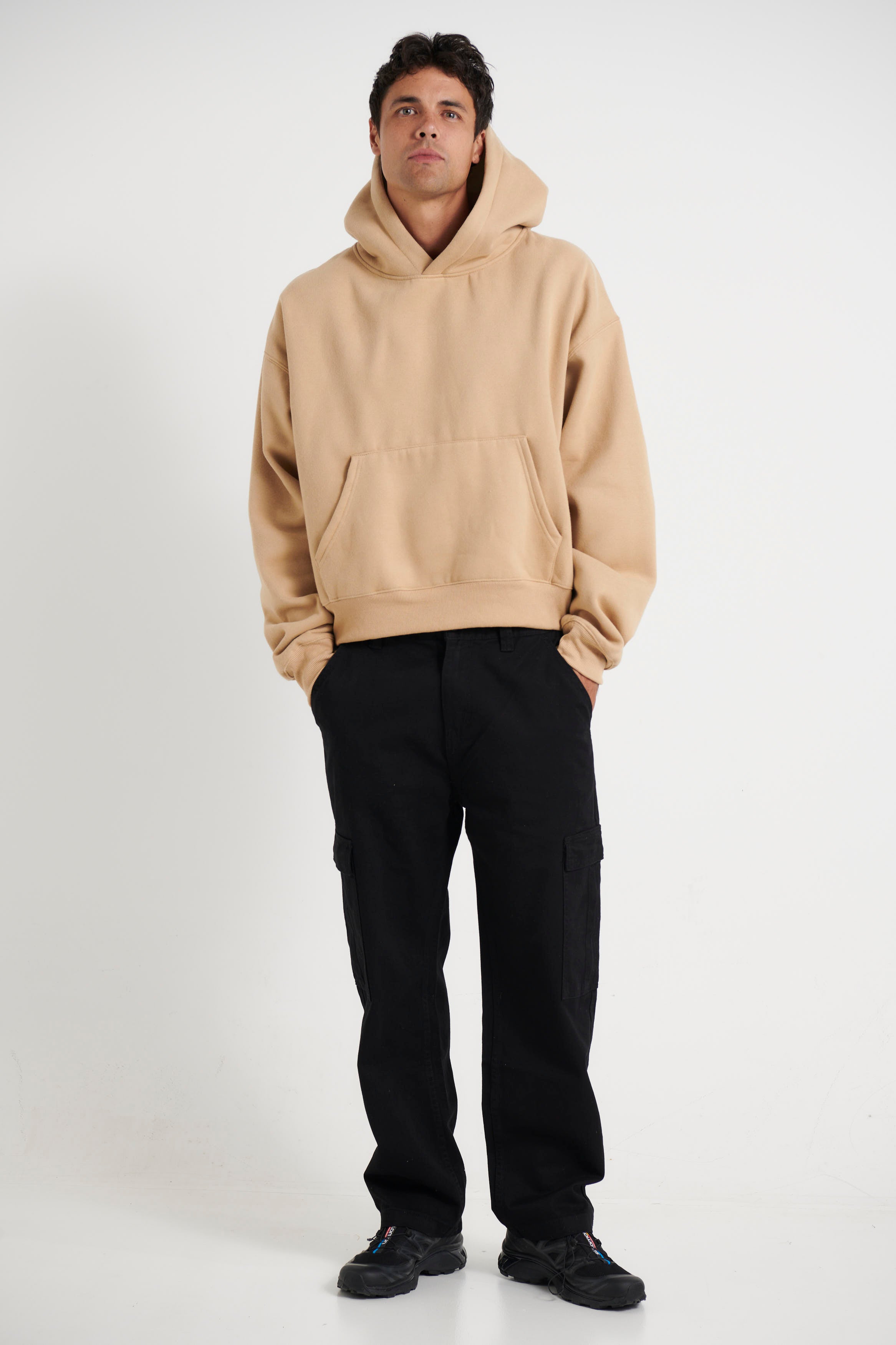 Roman Cropped Drop Hoodie Stone