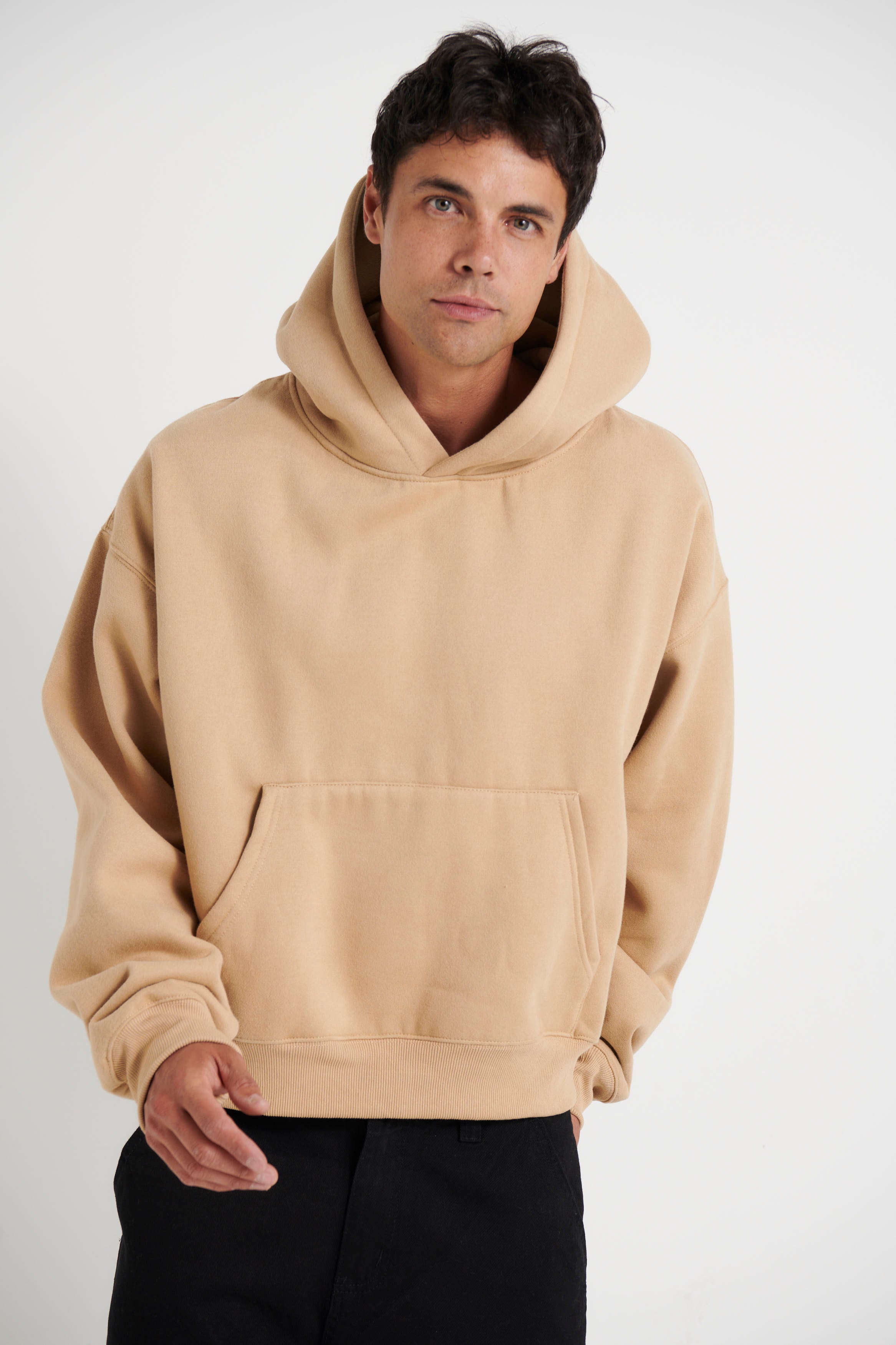Roman Cropped Drop Hoodie Stone