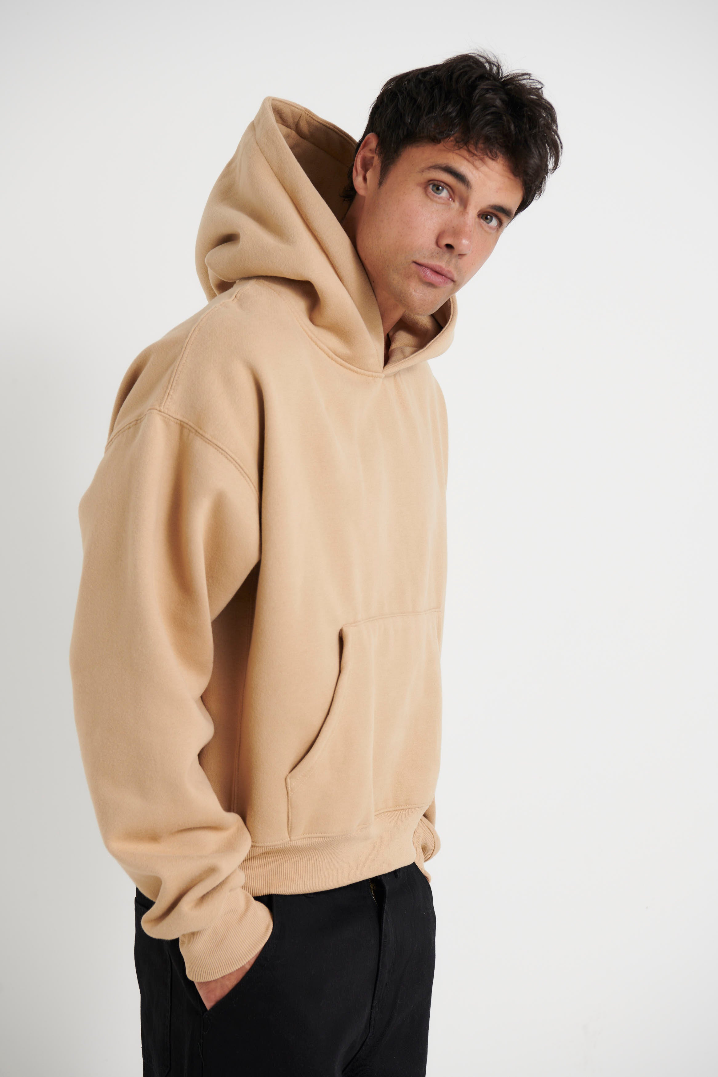 Roman Cropped Drop Hoodie Stone
