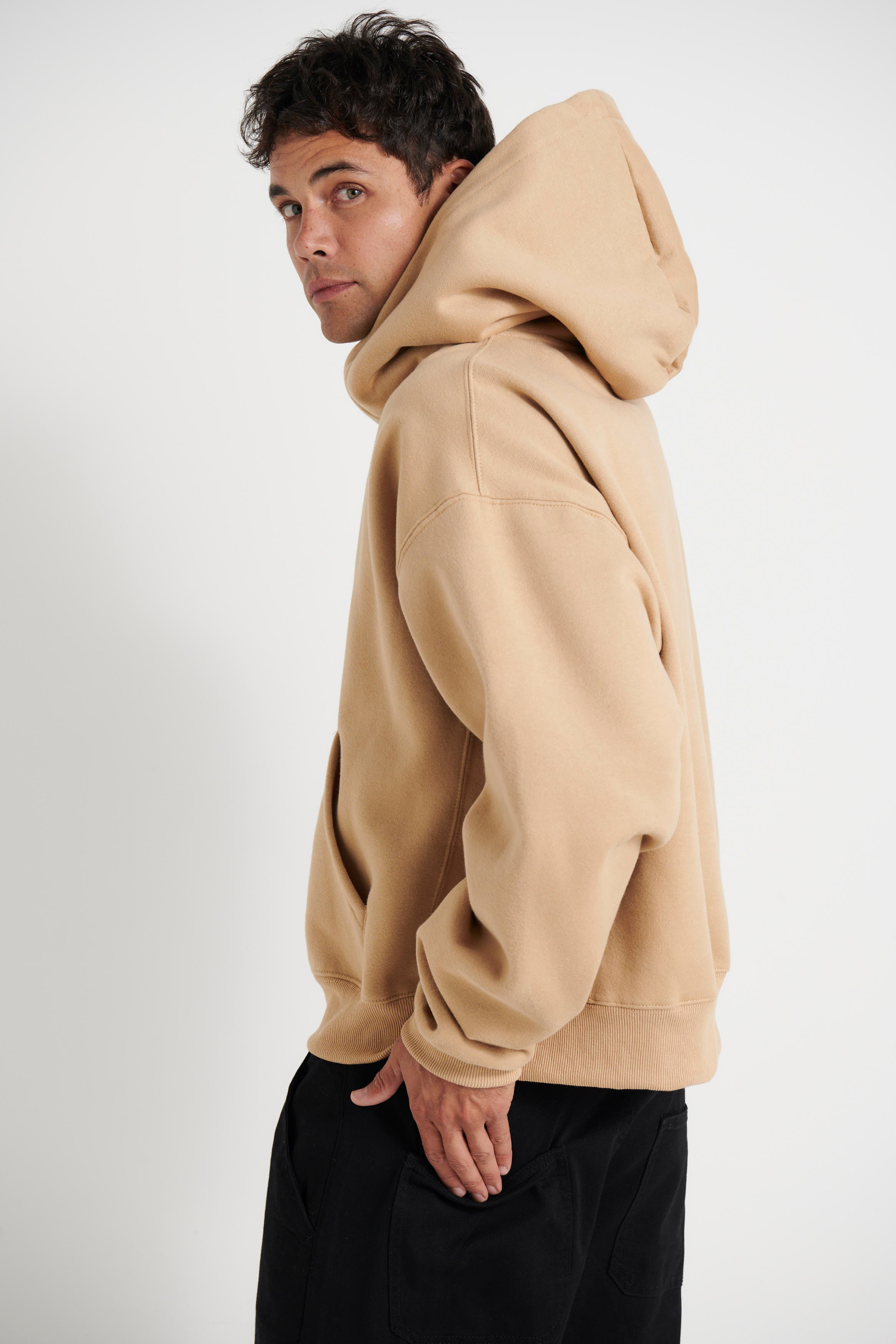 Roman Cropped Drop Hoodie Stone