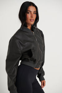 Carrie Cropped Bomber Black