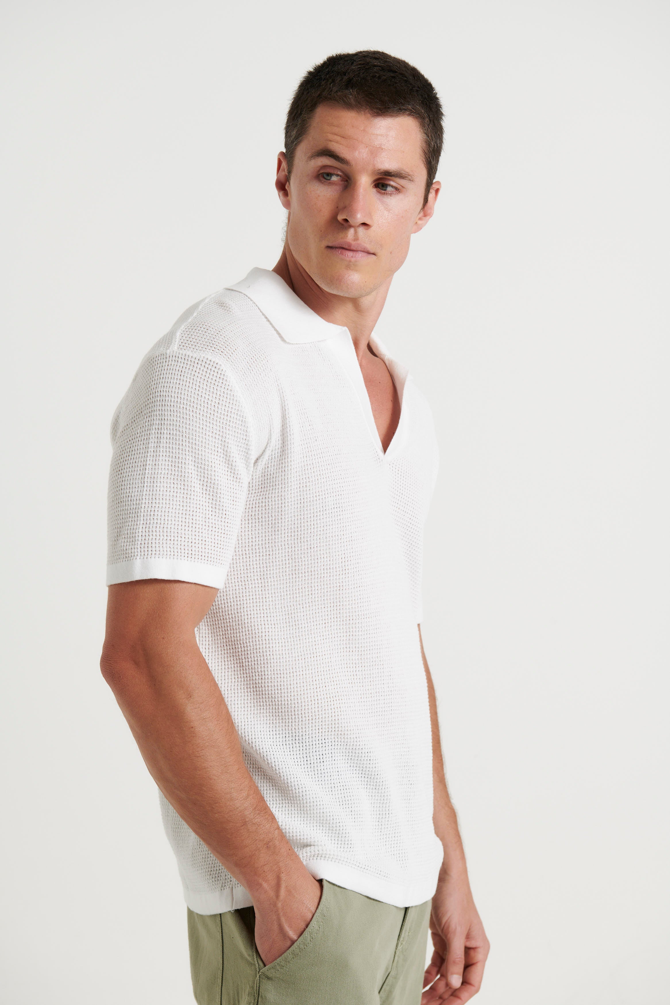 NTH Open Neck Polo White - FINAL SALE