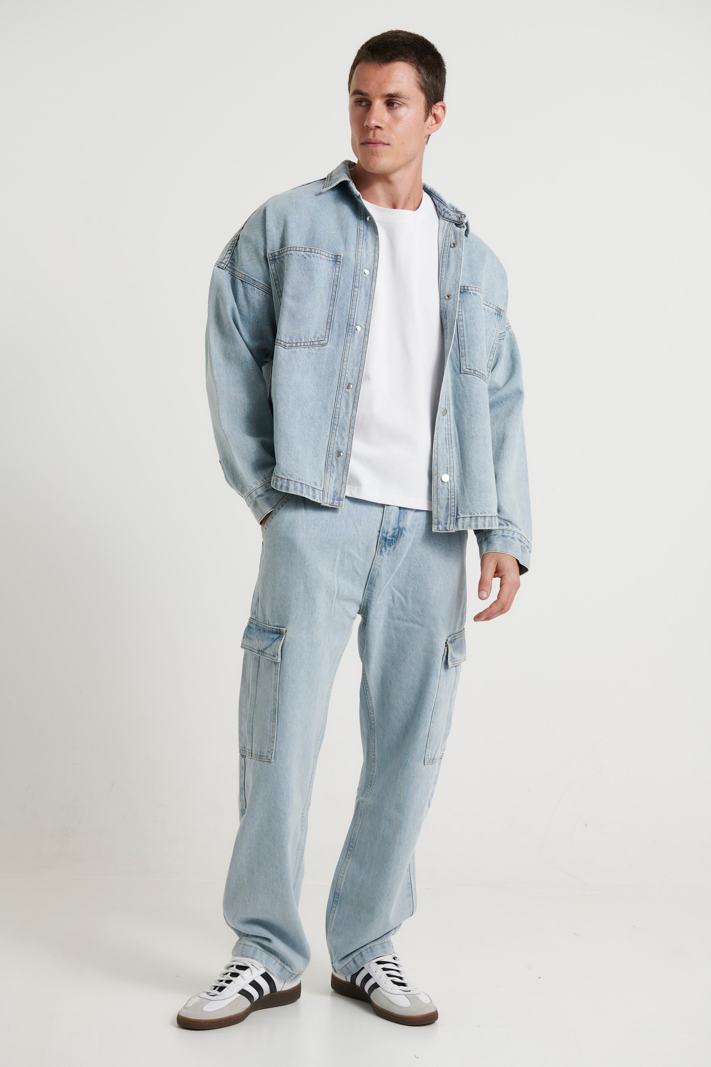 Drop Shoulder Denim Shirt Ocean