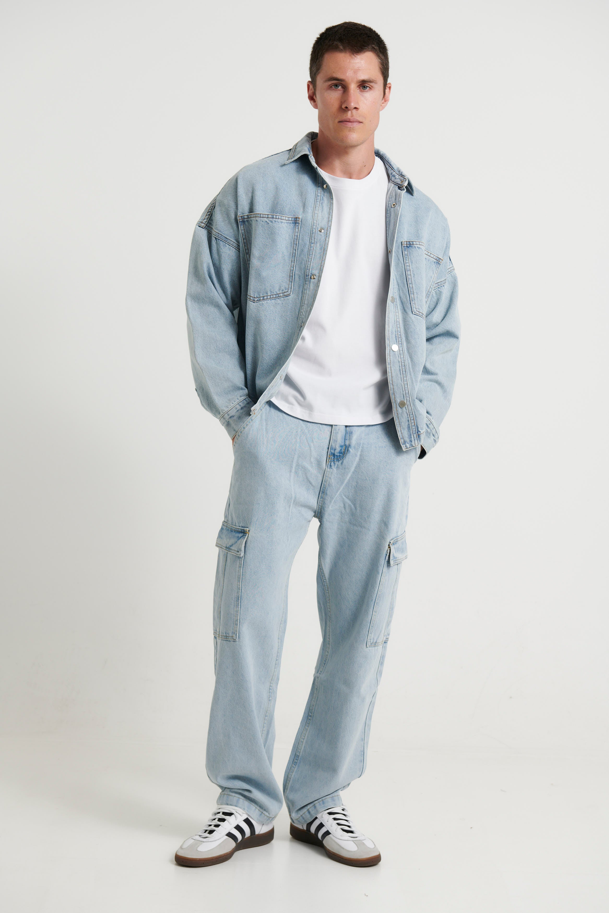 Drop Shoulder Denim Shirt Ocean