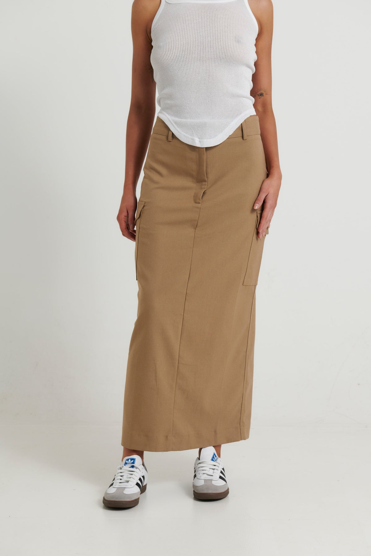 Alexa Cargo Maxi Skirt Khaki