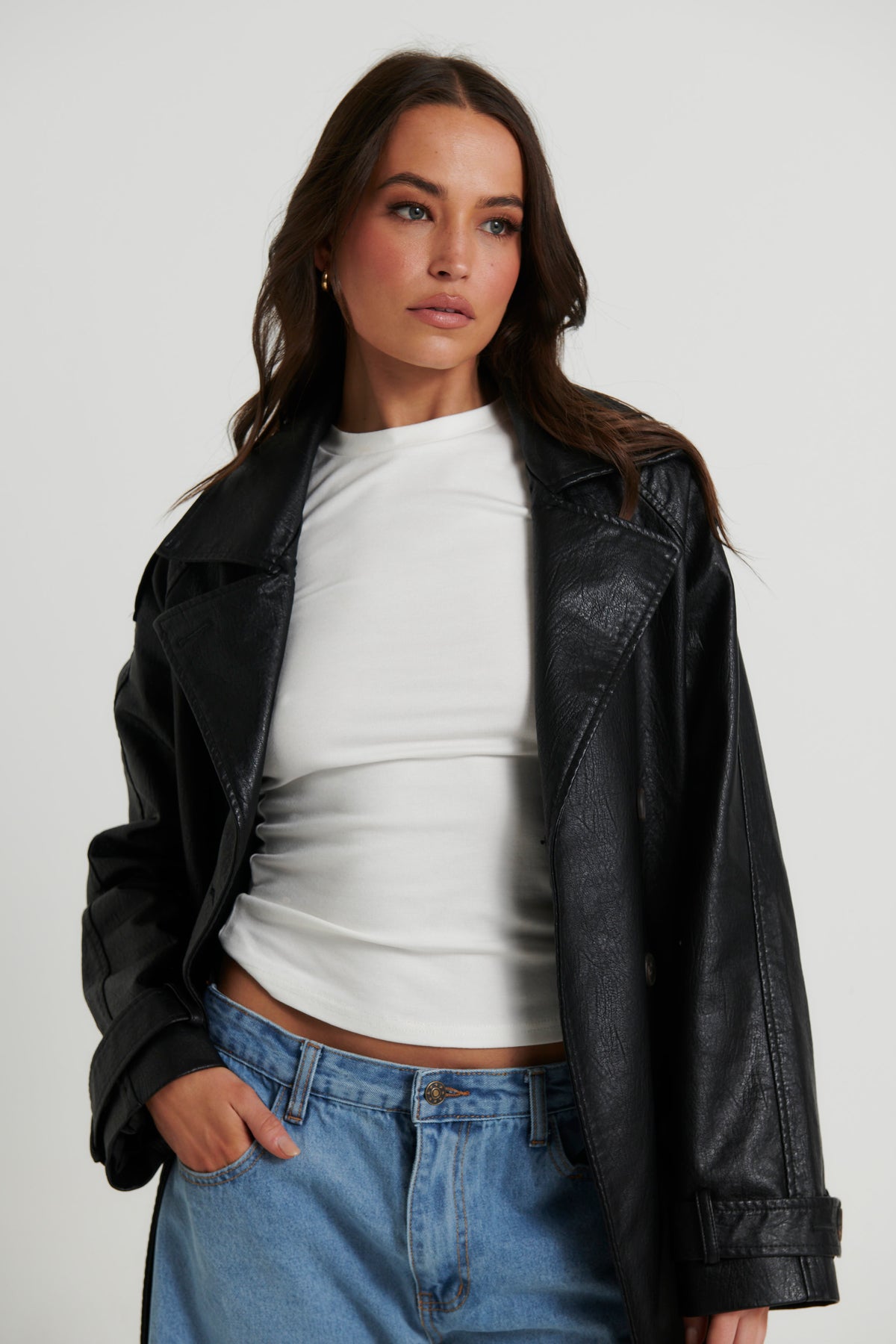 Celia Leather Trench Black