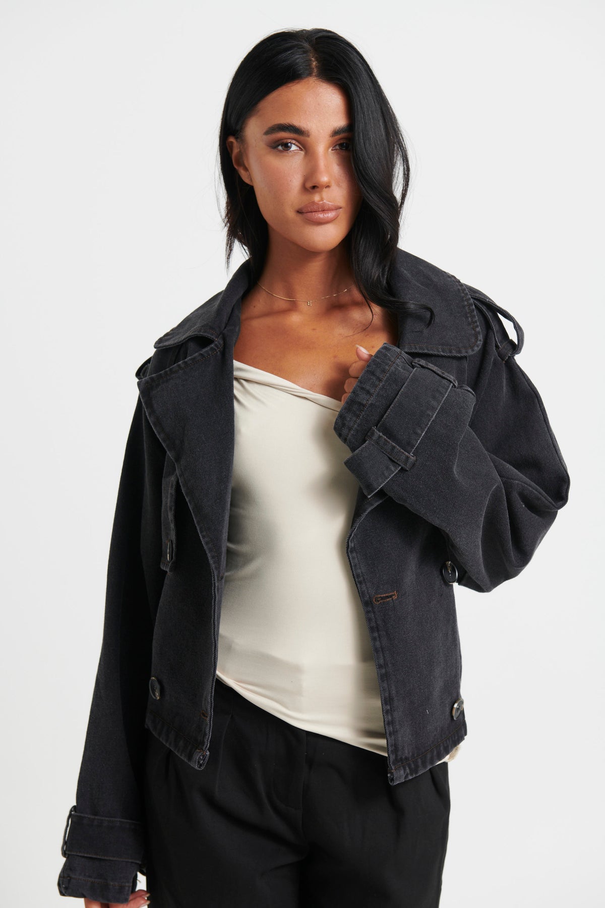 Luella Cropped Denim Trench Black