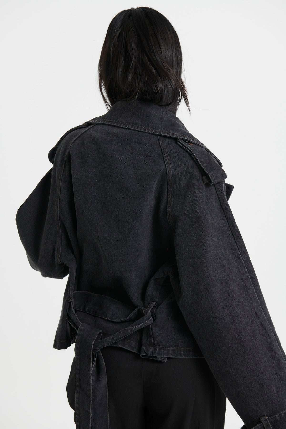 Luella Cropped Denim Trench Black