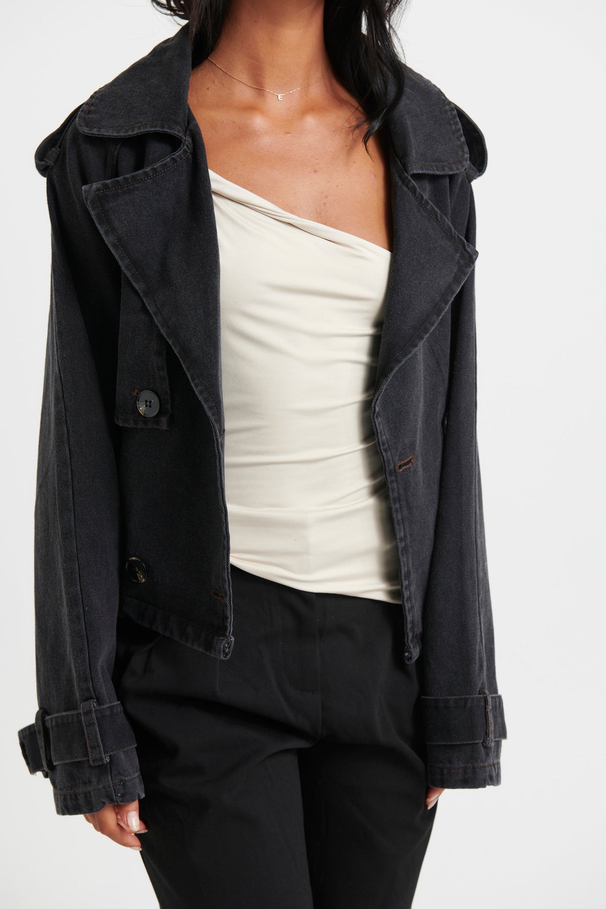 Luella Cropped Denim Trench Black