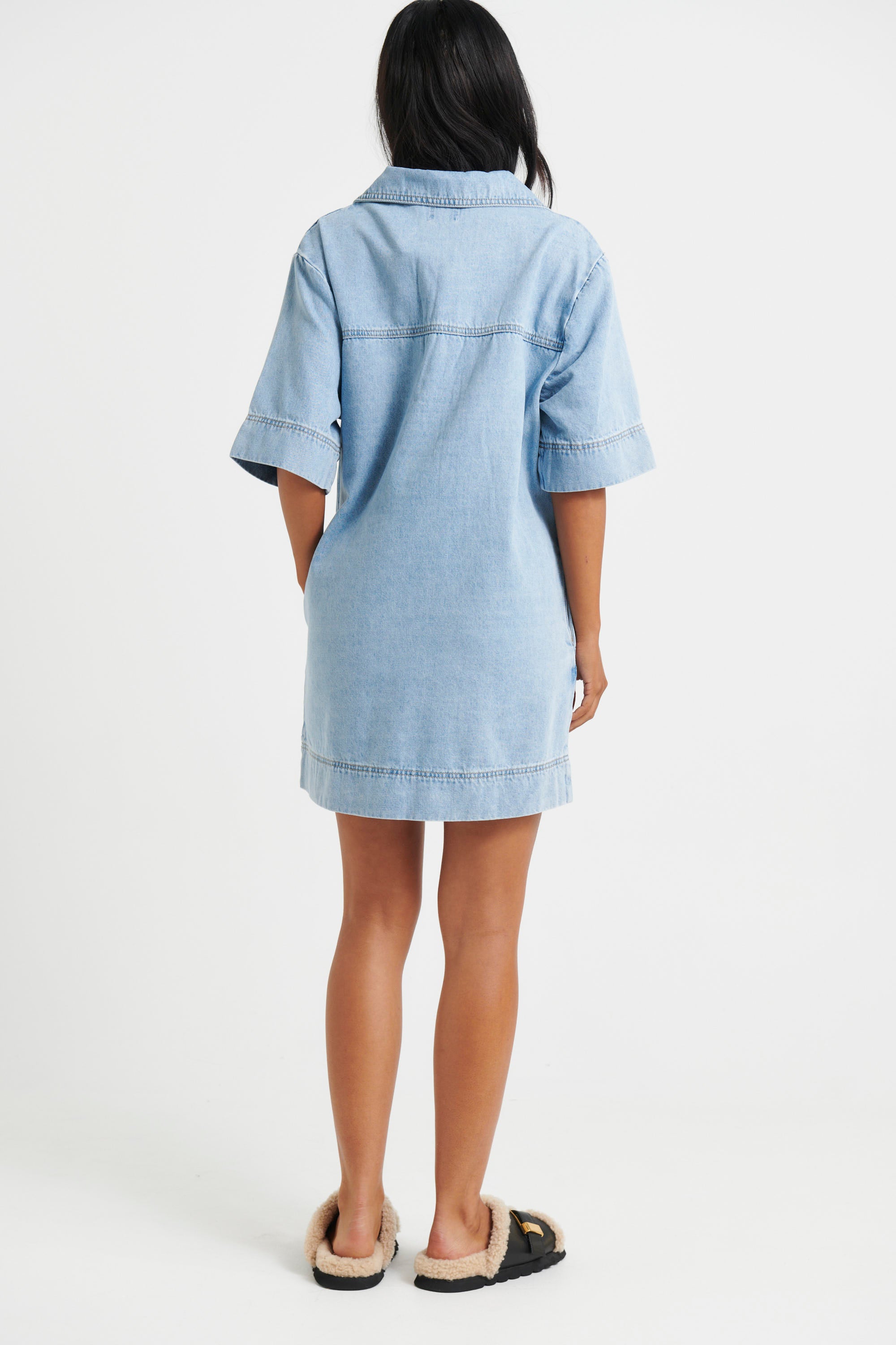 Rhythm Mini Denim Dress Sky Blue