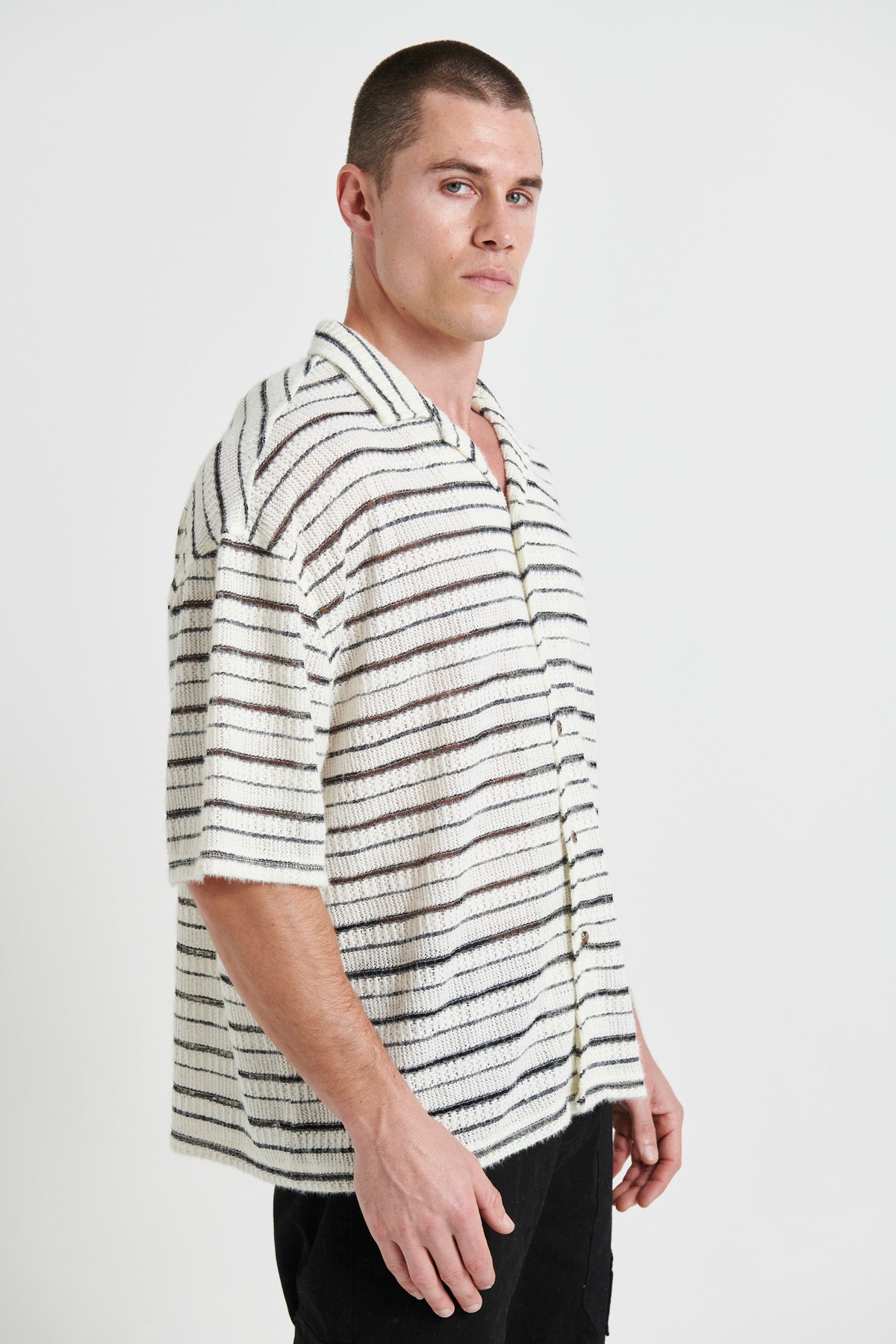 Raf Cropped Shirt Soft Knit Stripe