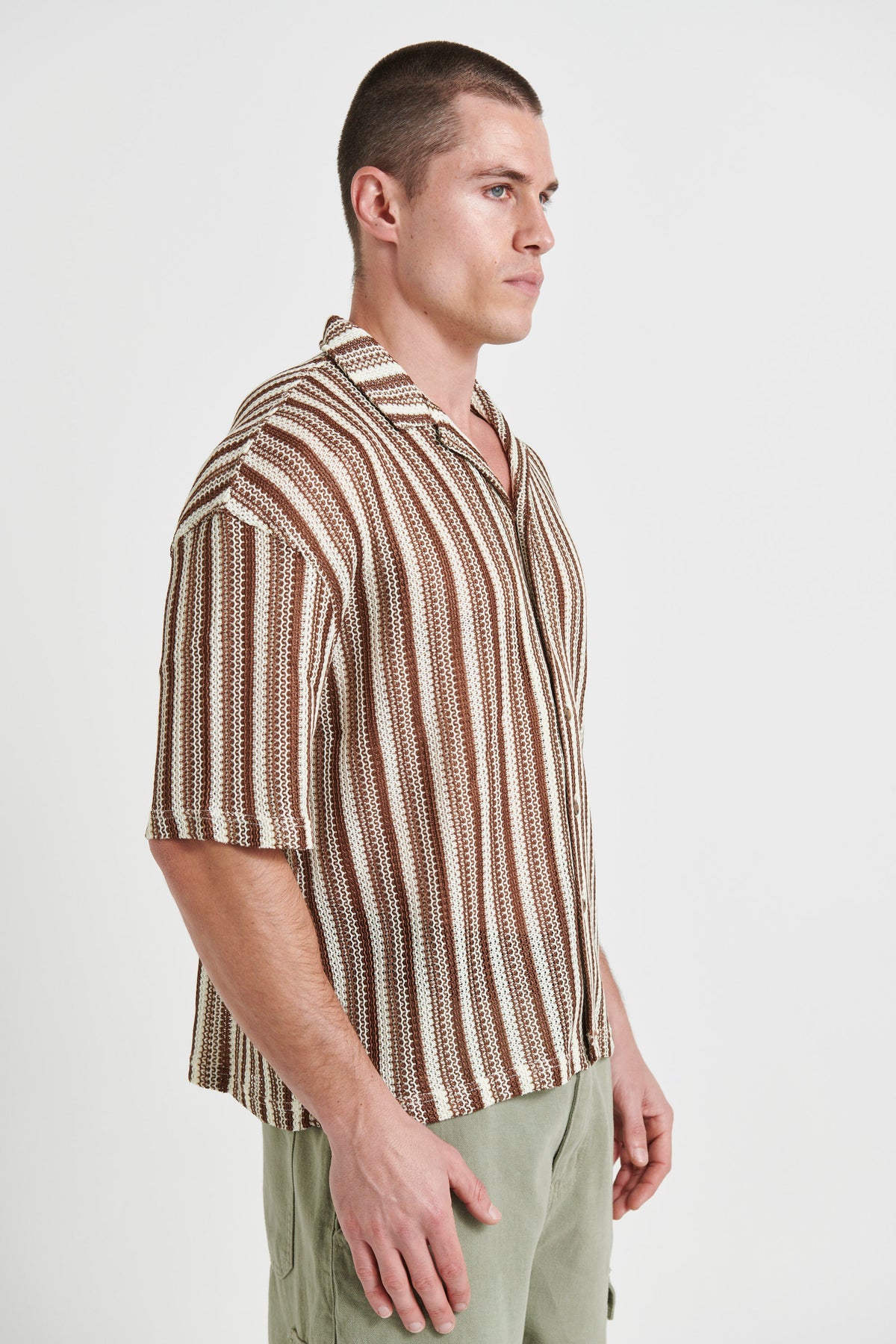 Raf Cropped Shirt Stripe Crochet Tan