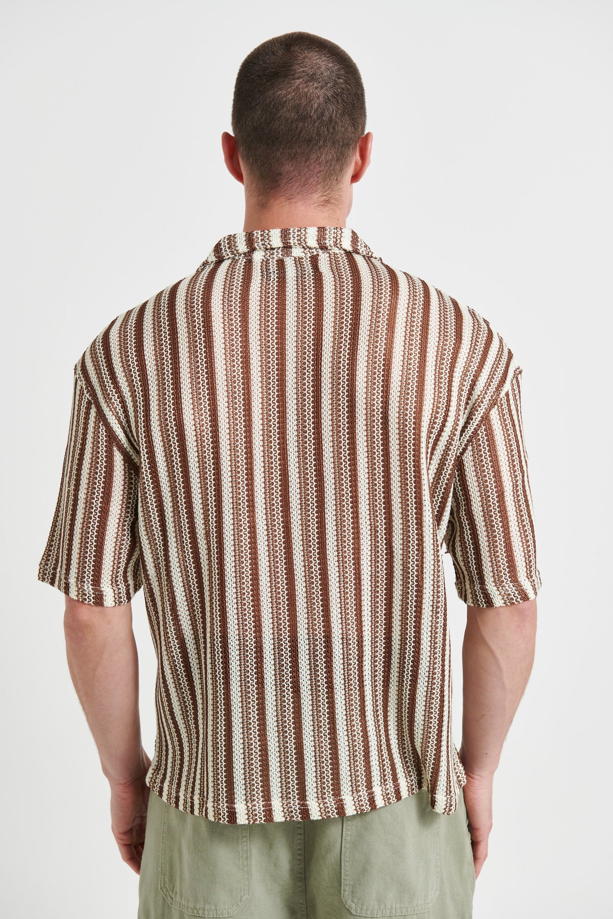 Raf Cropped Shirt Stripe Crochet Tan