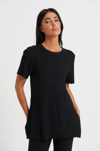 Leighton Ribbed Top Black