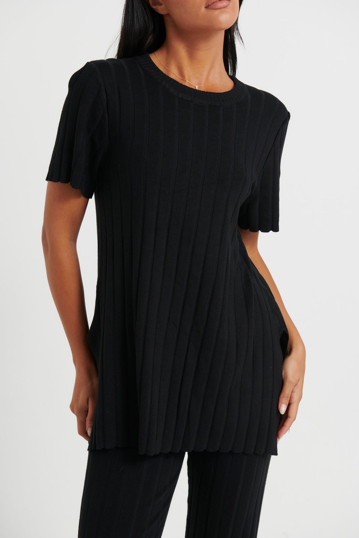 Leighton Ribbed Top Black