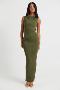 Bella Ribbed Skirt Khaki - FINAL SALE