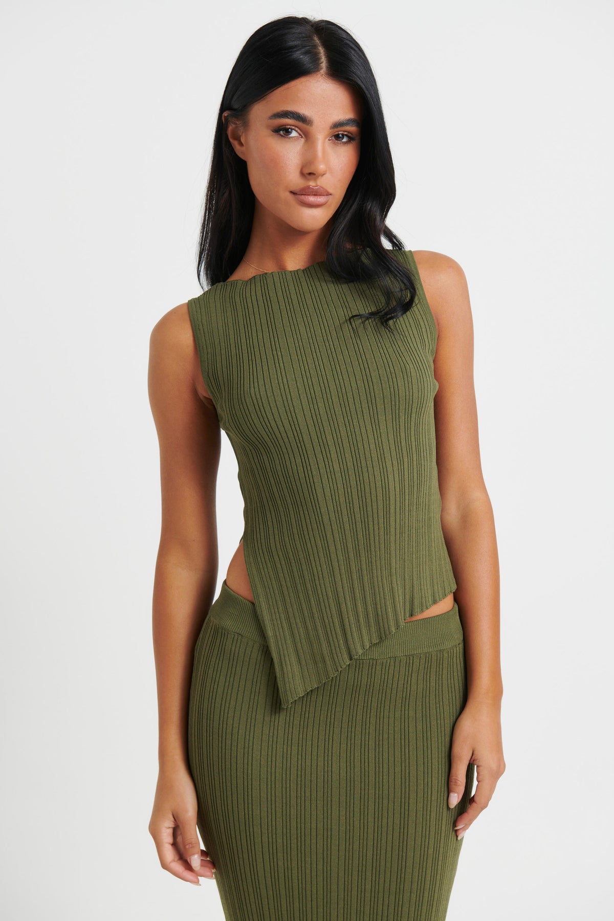 Bella Ribbed Top Khaki