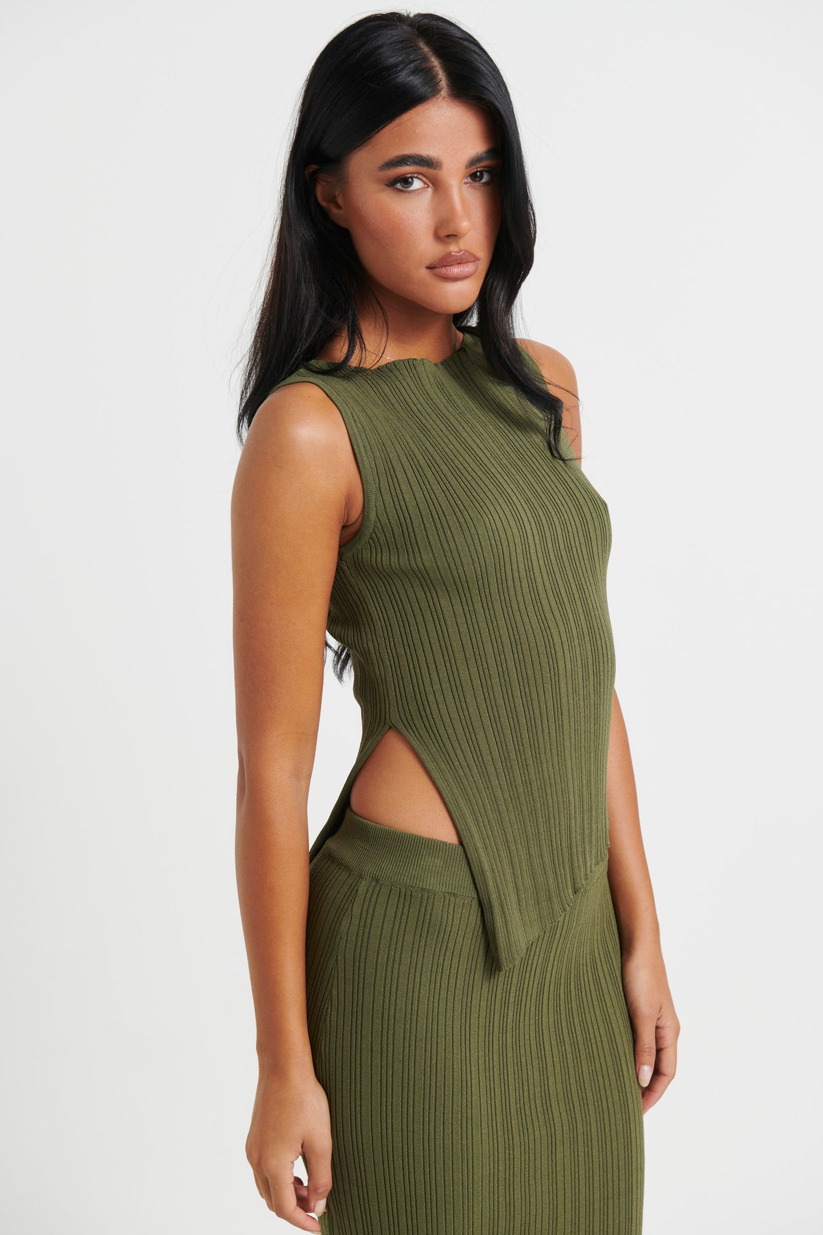 Bella Ribbed Top Khaki - FINAL SALE