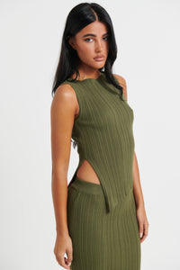 Bella Ribbed Top Khaki