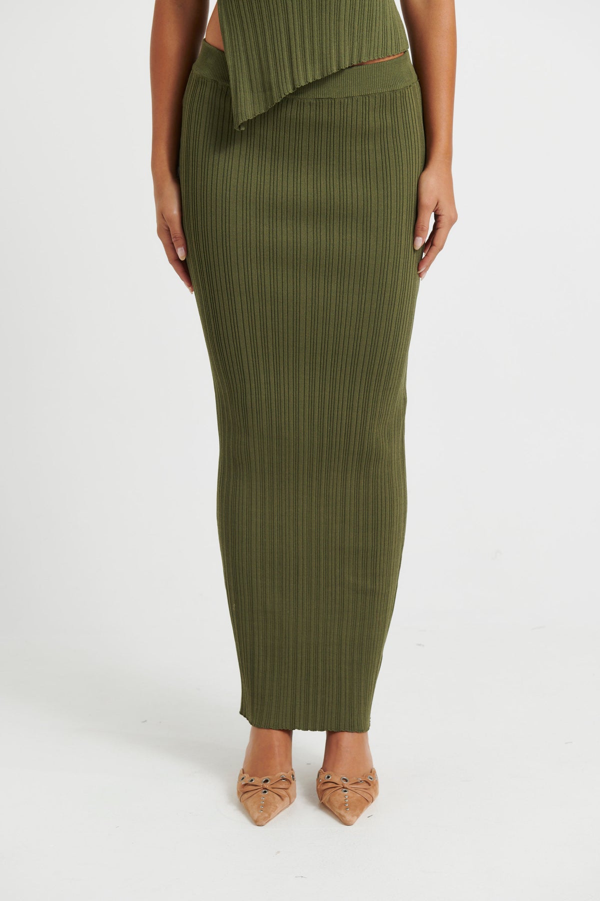 Bella Ribbed Skirt Khaki - FINAL SALE