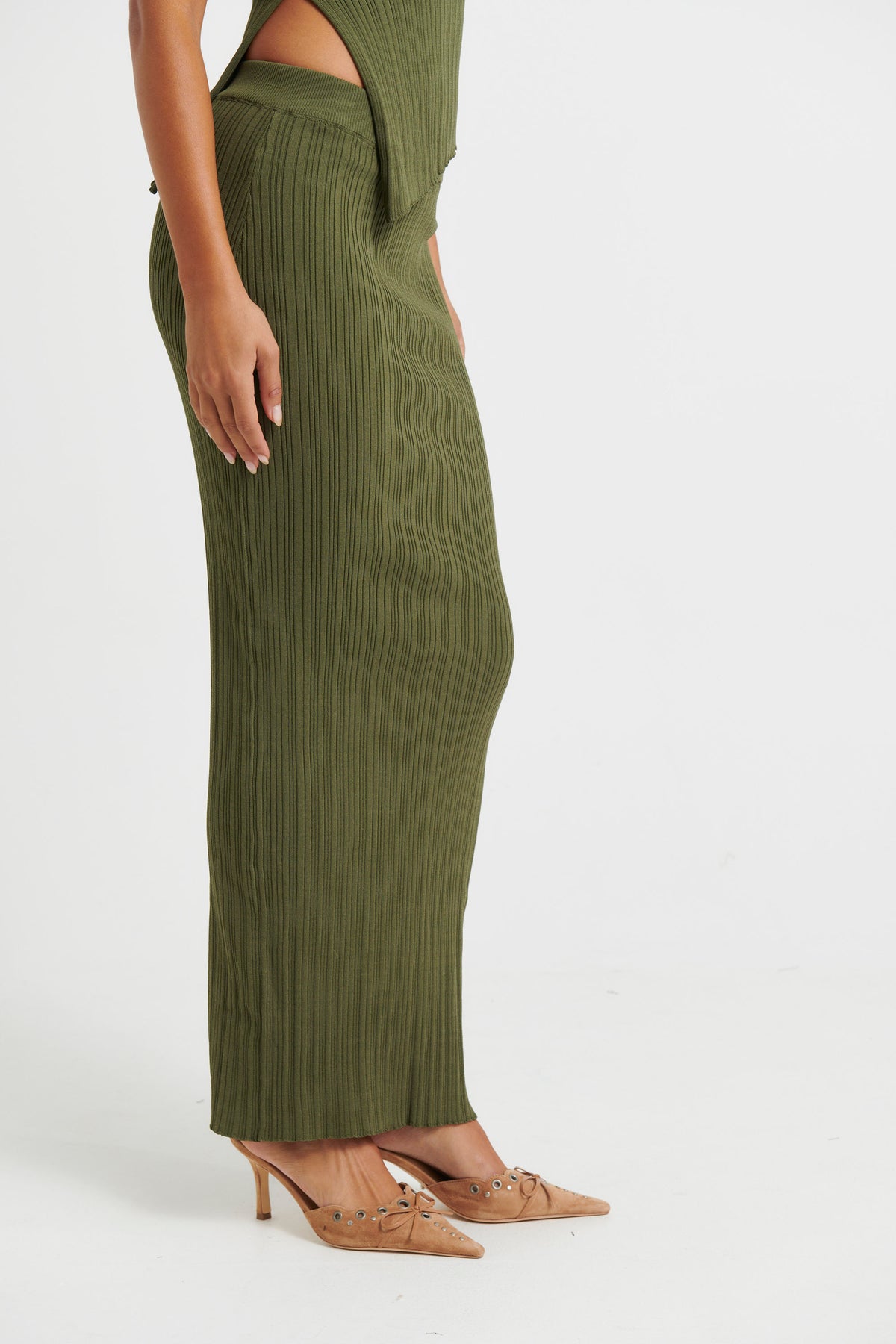 Bella Ribbed Skirt Khaki - FINAL SALE