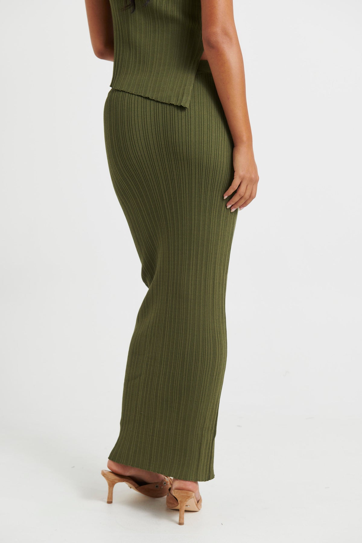 Bella Ribbed Skirt Khaki - FINAL SALE