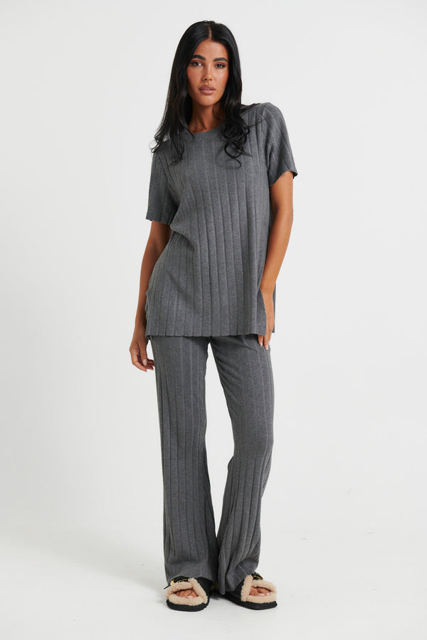 Leighton Ribbed Top Charcoal