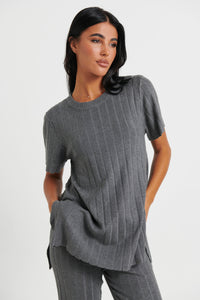 Leighton Ribbed Top Charcoal