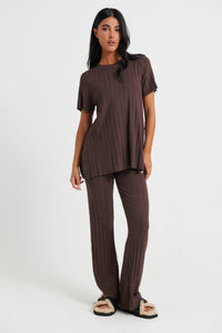 Leighton Ribbed Pant Chocolate