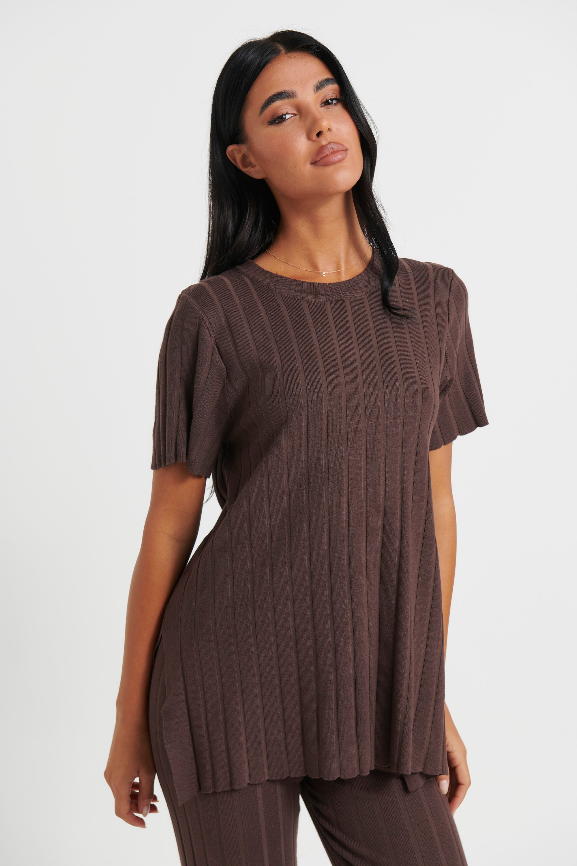 Leighton Ribbed Top Chocolate
