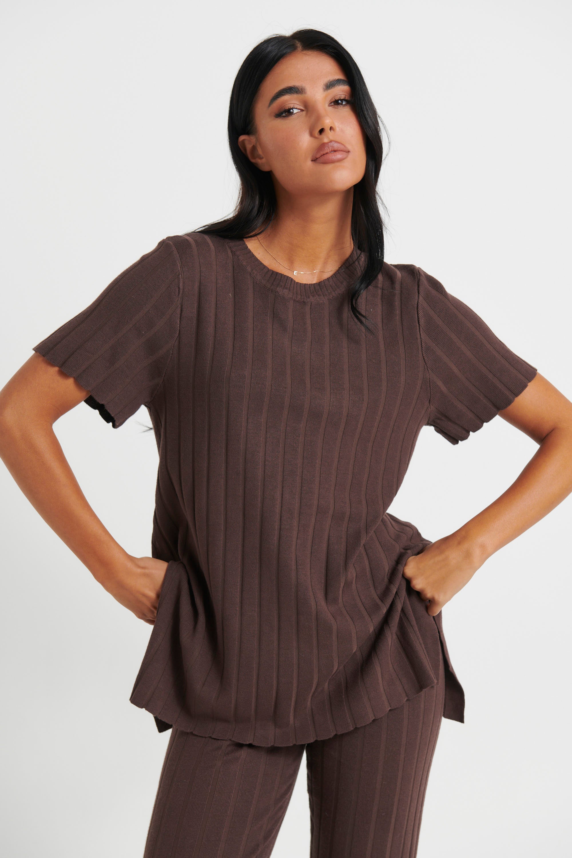 Leighton Ribbed Top Chocolate