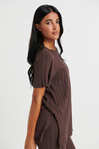 Leighton Ribbed Top Chocolate