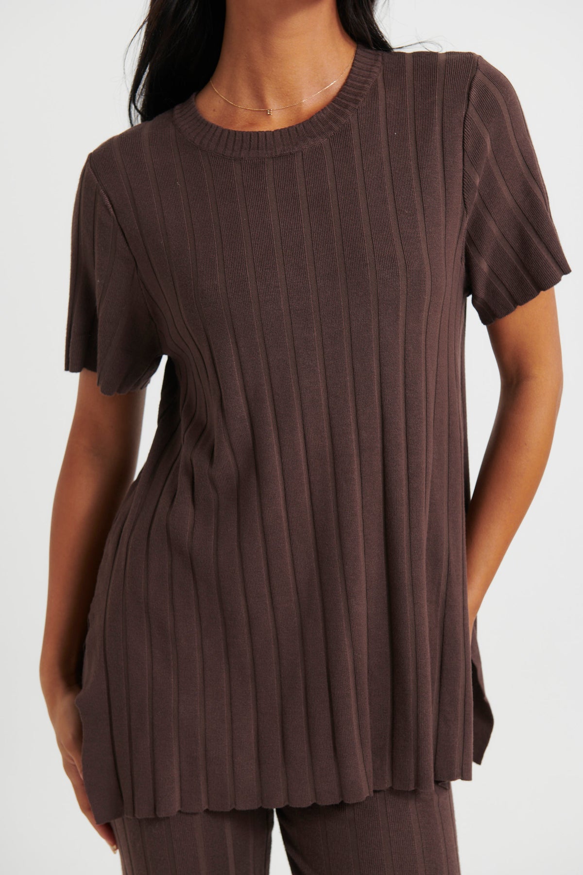 Leighton Ribbed Top Chocolate