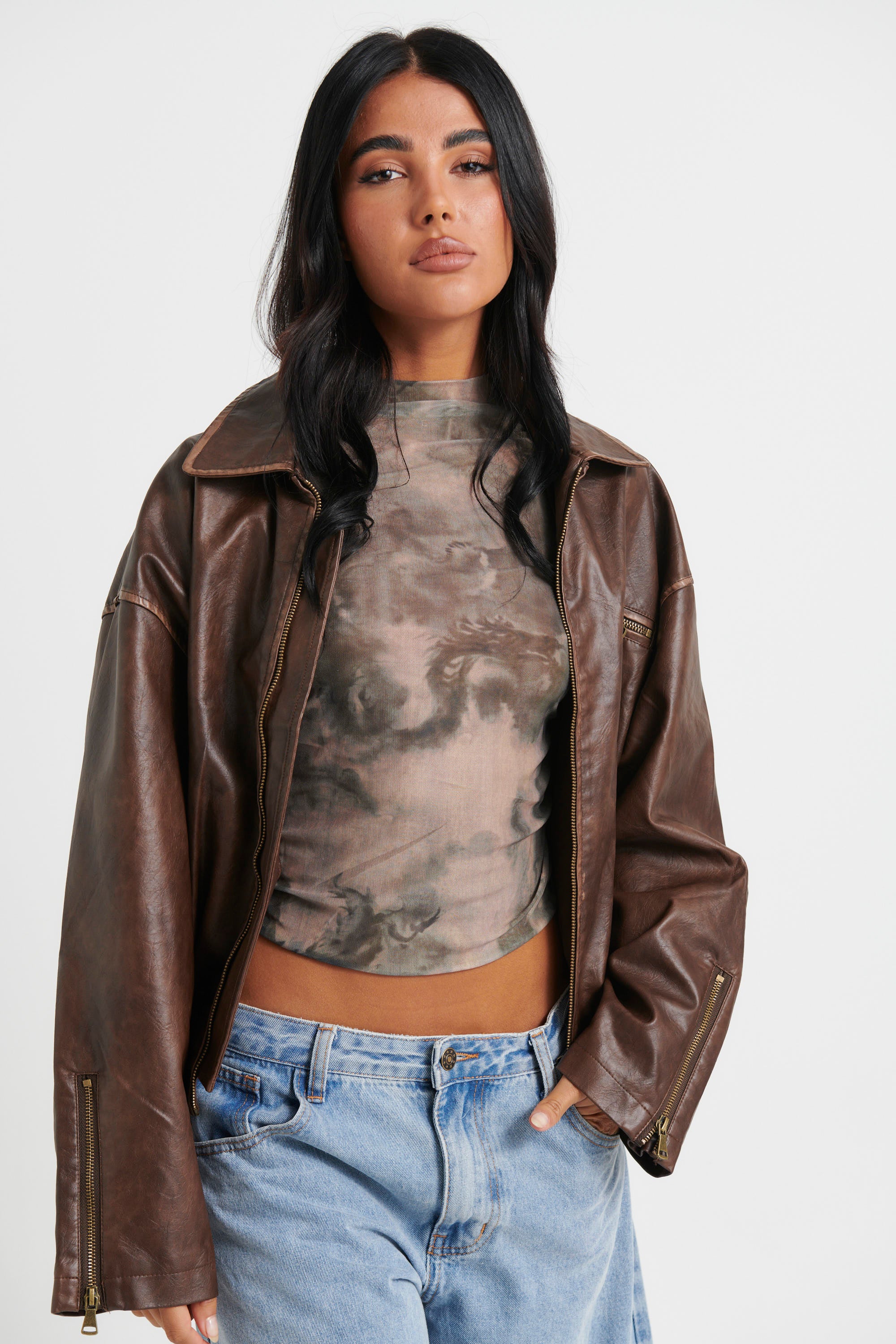Trista Biker Jacket Brown